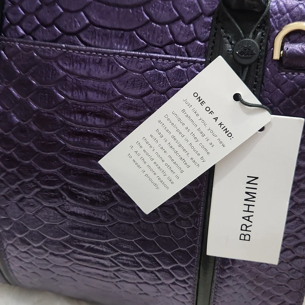 💜🔹️ Brahmin🔹️ Rare🔥 Small Caroline Ultraviolet Altair  Leather + Wallet Set - Picture 3 of 16